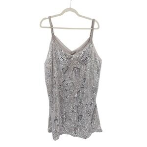 Skies Are Blue Women 2X Silver Sequin Geometric Diamond Cami Mini Dress NWT